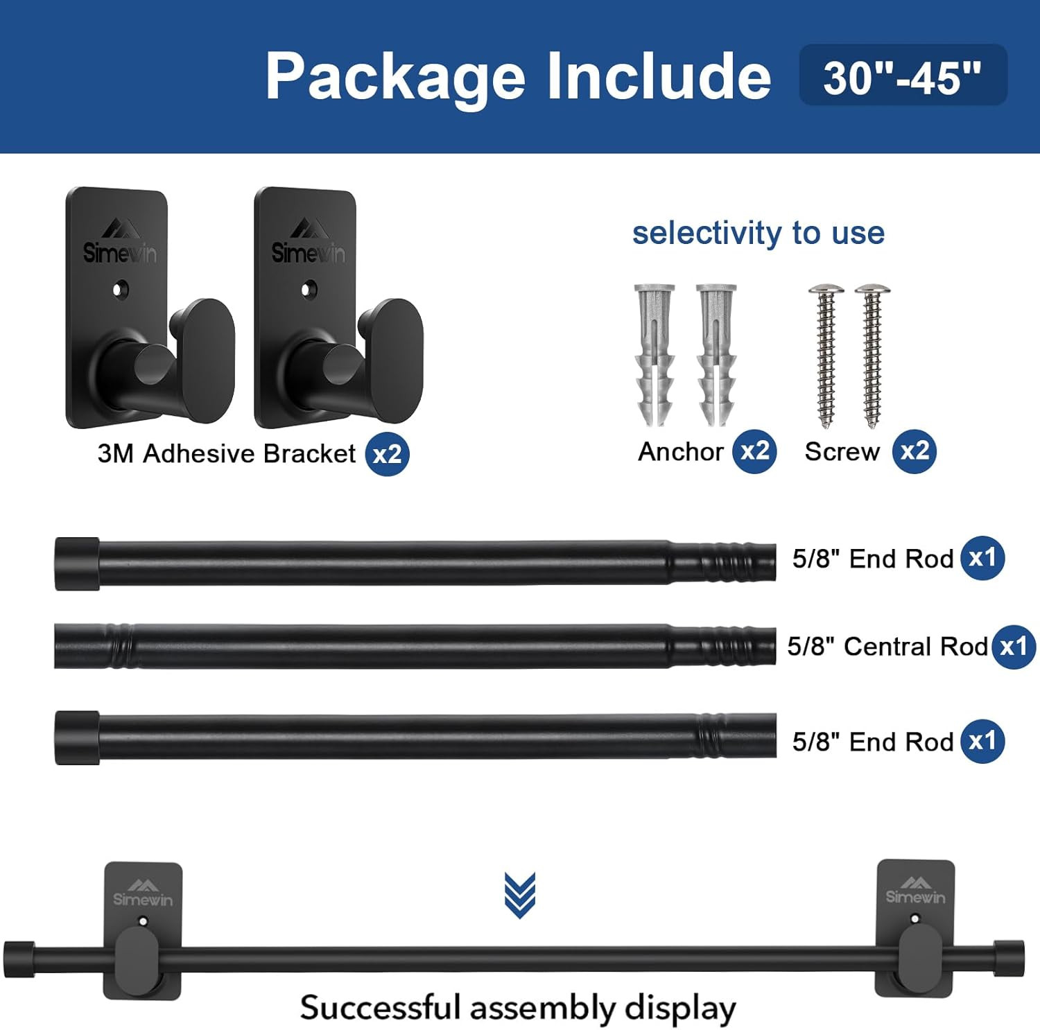 Curtain Rods No Drilling for Windows 30 to 45 Inches,5/8 Inch Diameter No Drill