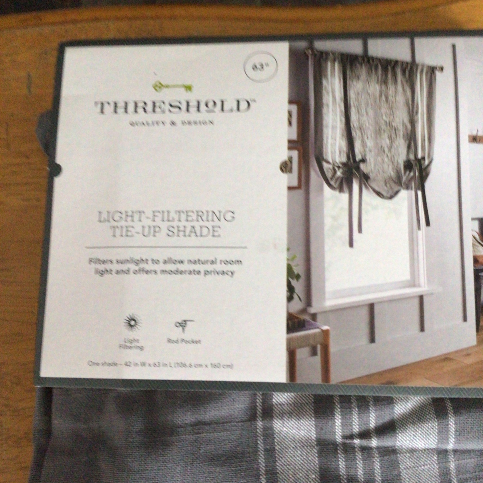 Light Filtering Tie-up Shade Curtain Panel 42”x63” Grey/cream Stripe Border