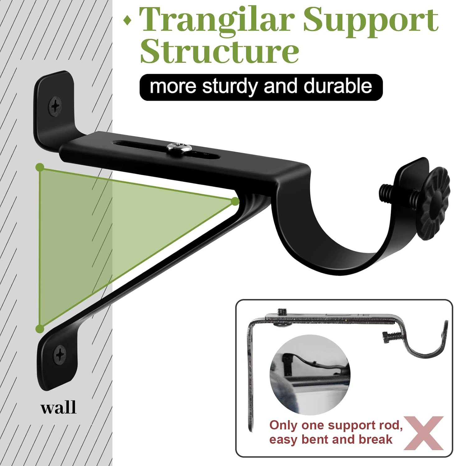 Adjustable Curtain Rod Bracket, Heavy Duty Curtain Rod Holders, Black 6 Pcs Curt