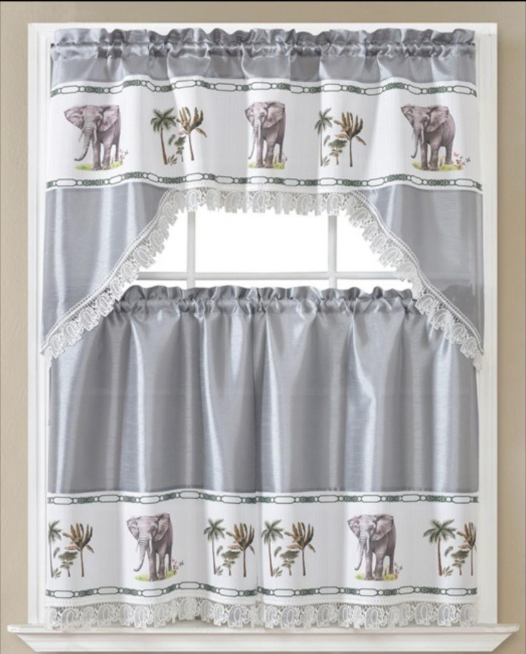 3 PC EMBROIDERY KITCHEN CURTAIN DRAPE VALANCE TIER NEW DESIGN 60’IN X 36’IN