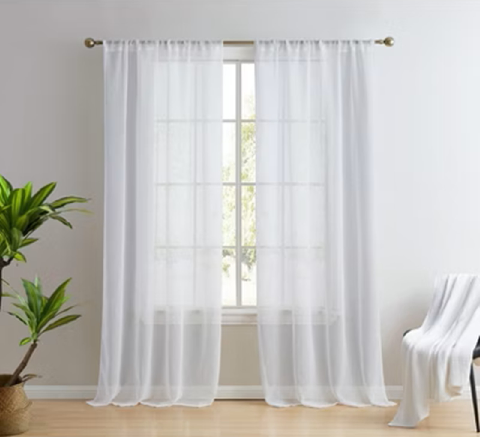White Sheer Voile Window Treatment Rod Pocket Curtain Panels 108″ x 84″