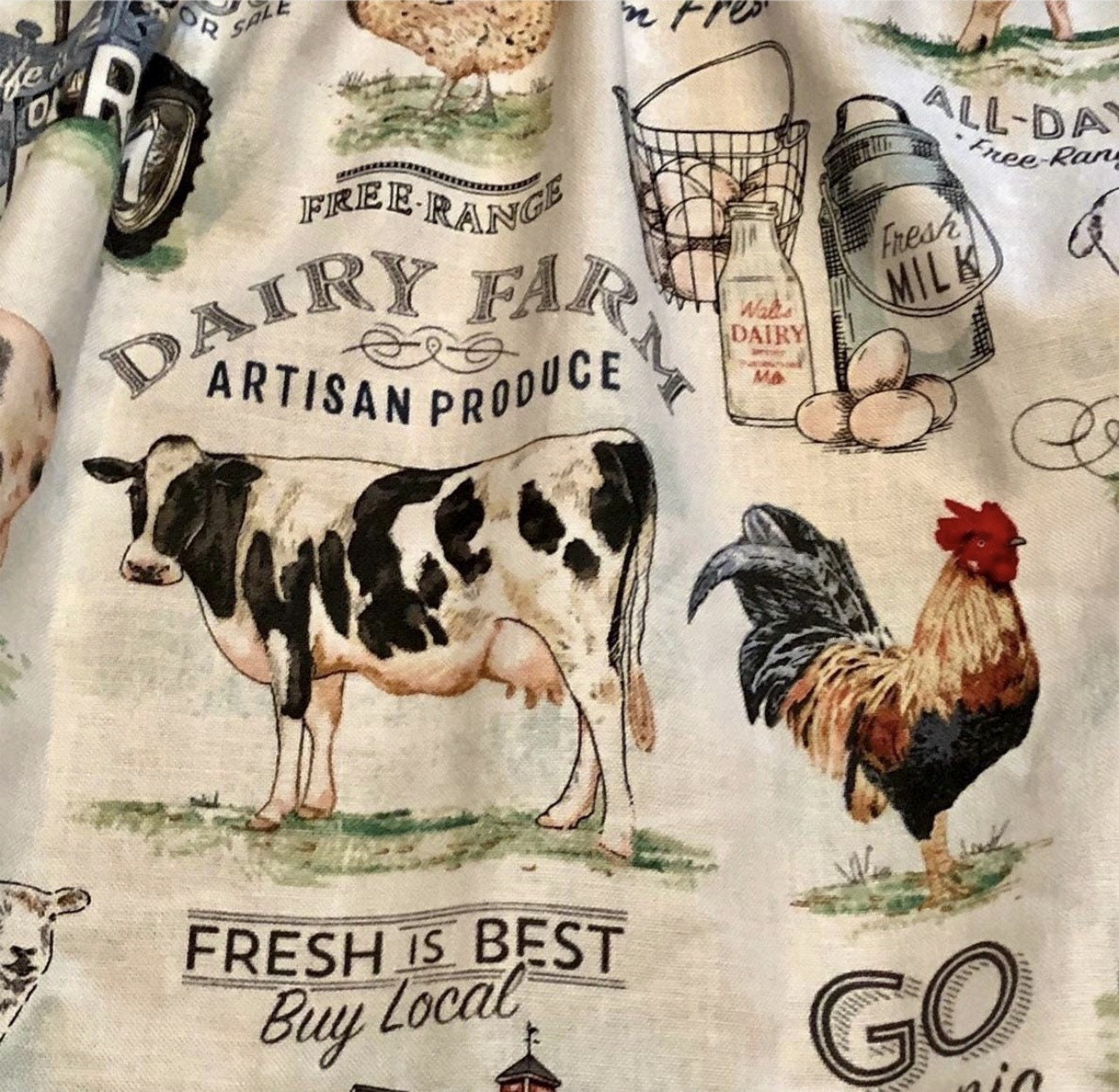 Farmhouse Dairy Valance Kitchen Curtain 43″W x 14”L Gift For Country Gal