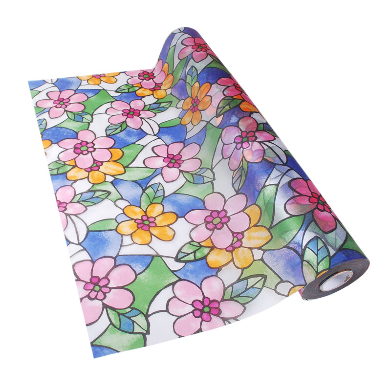 3D Floral Stained Glass Sticker Frosted Statics Cling Window Films Opaque Decor