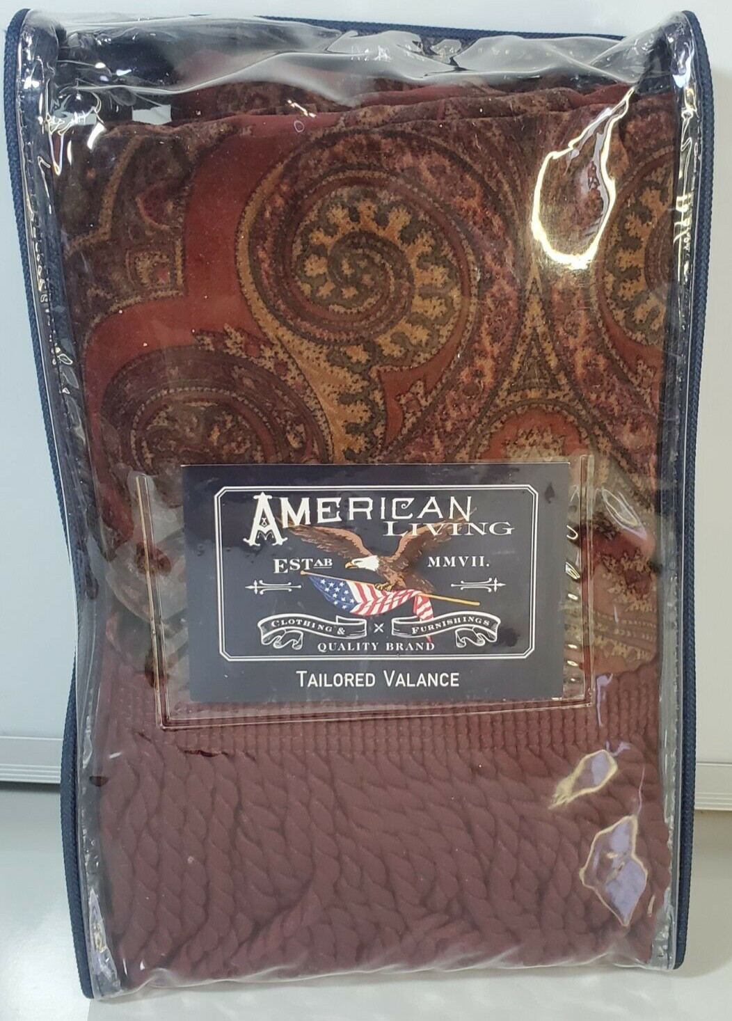 American Living Tailored Valance Hunter Hill Printed Velvet Burgandy/Beige Lined