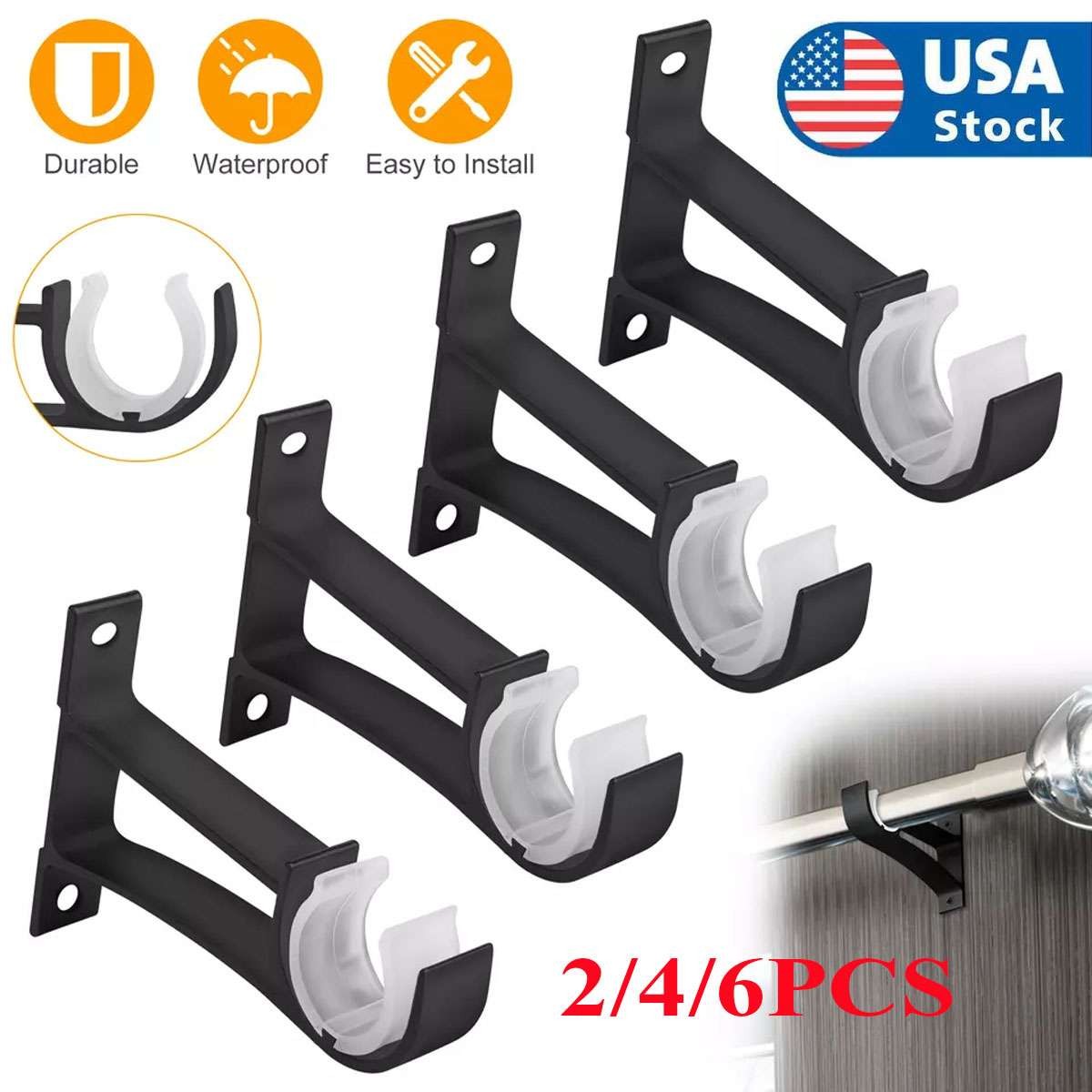 2/4/6 Aluminum Alloy Single Curtain Rod Brackets Window Wall Holders for Drapery