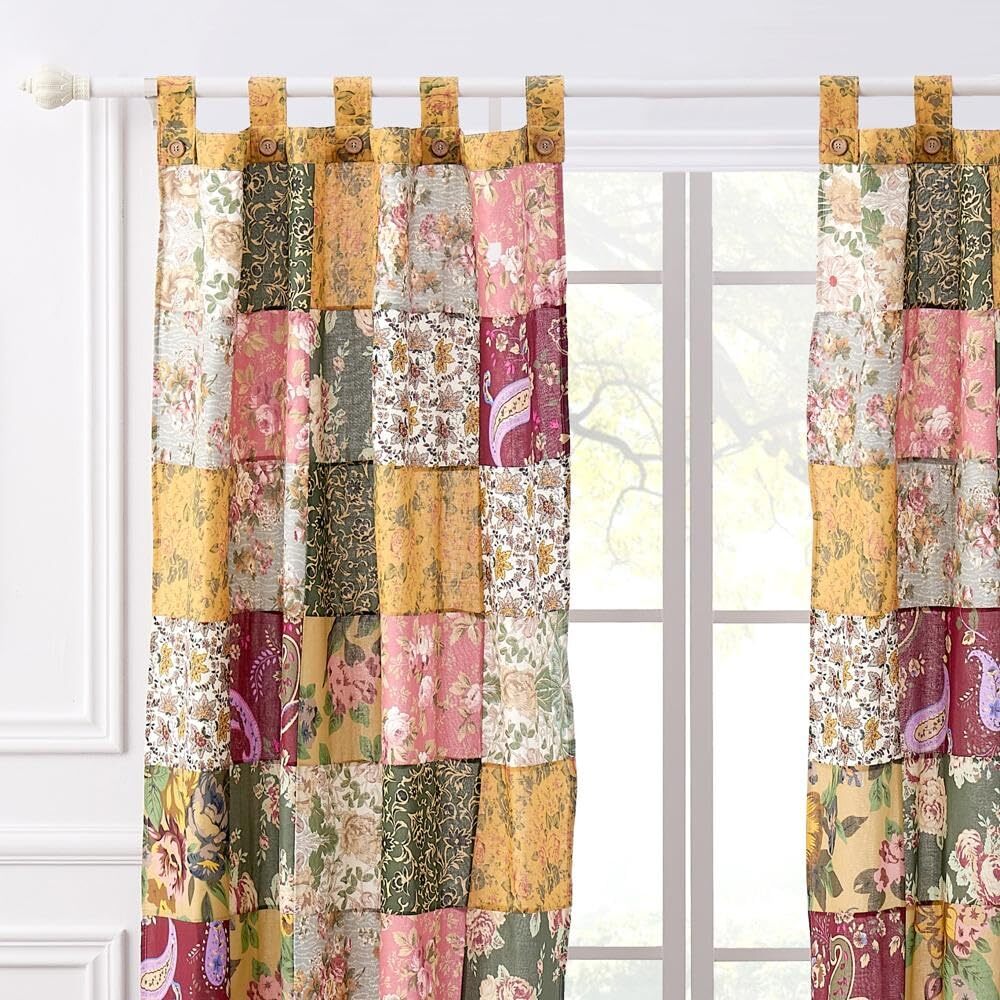 Antique Chic Authentic Patchwork Curtain Panel Set 84 X 84 Inches Includes Two