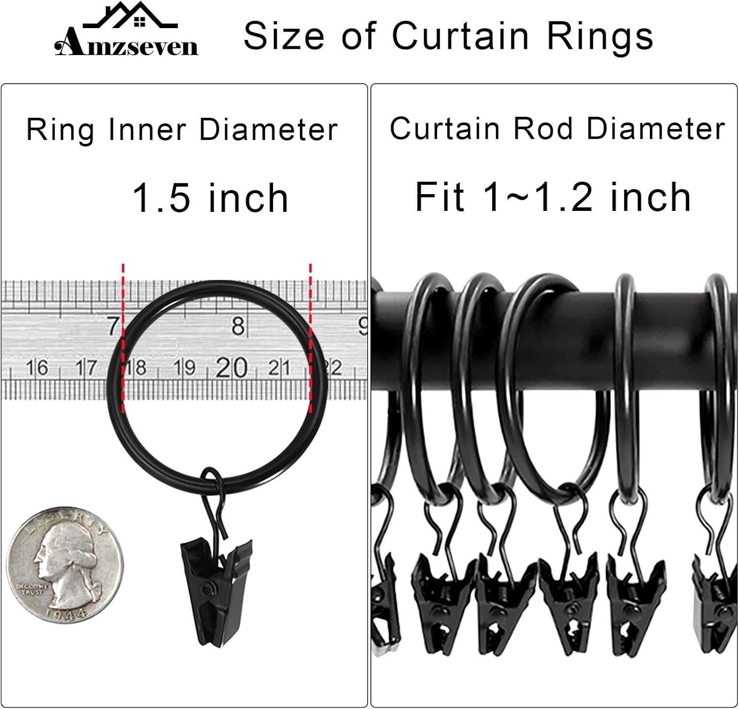 Stylish 40 Count Curtain Rings & Clips – Metal, 1.5in I.D. for Elegant Interiors