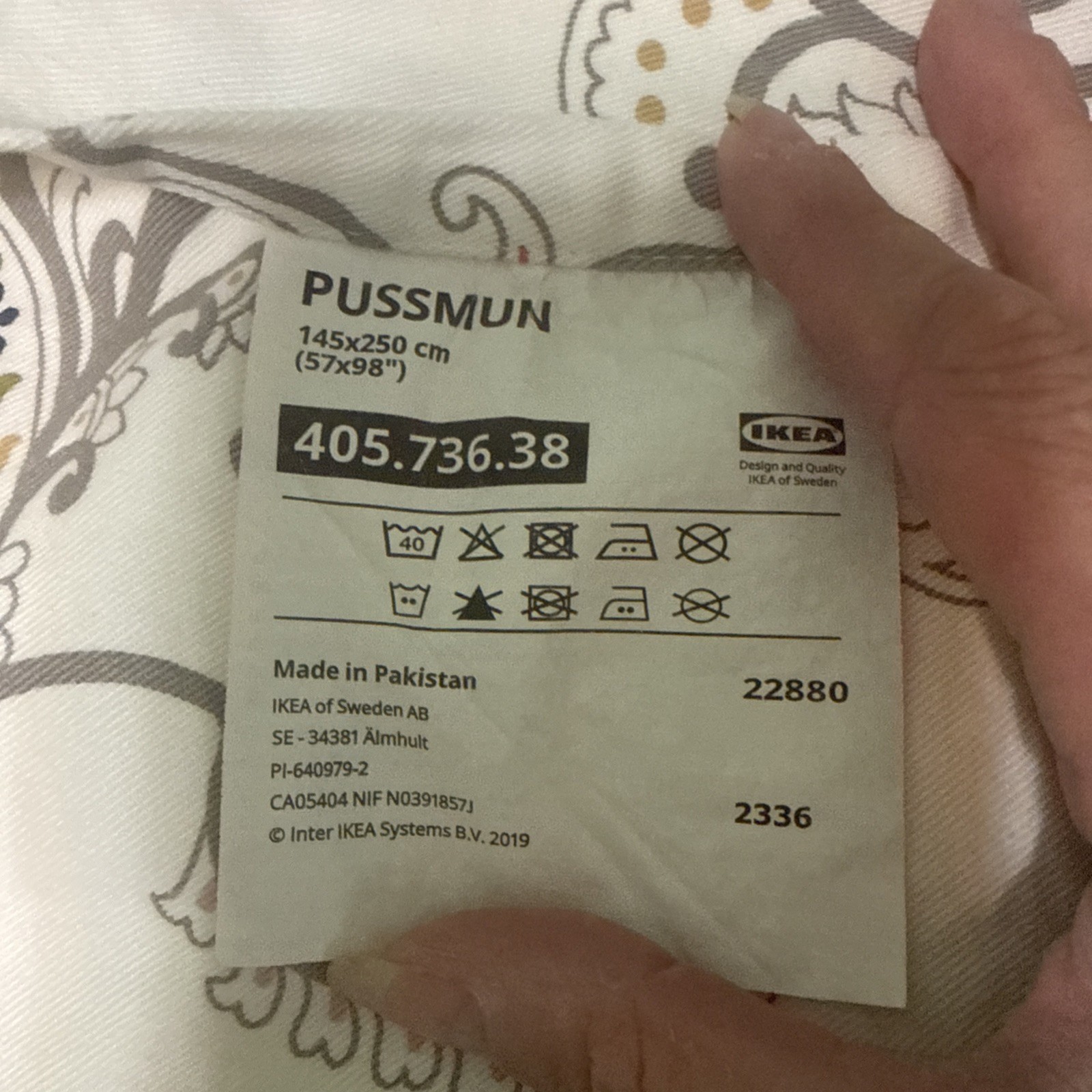 ikea PUSSMUN Curtains, 1 pair, white/multicolor, paisley Pattern 57×98 ” NEW
