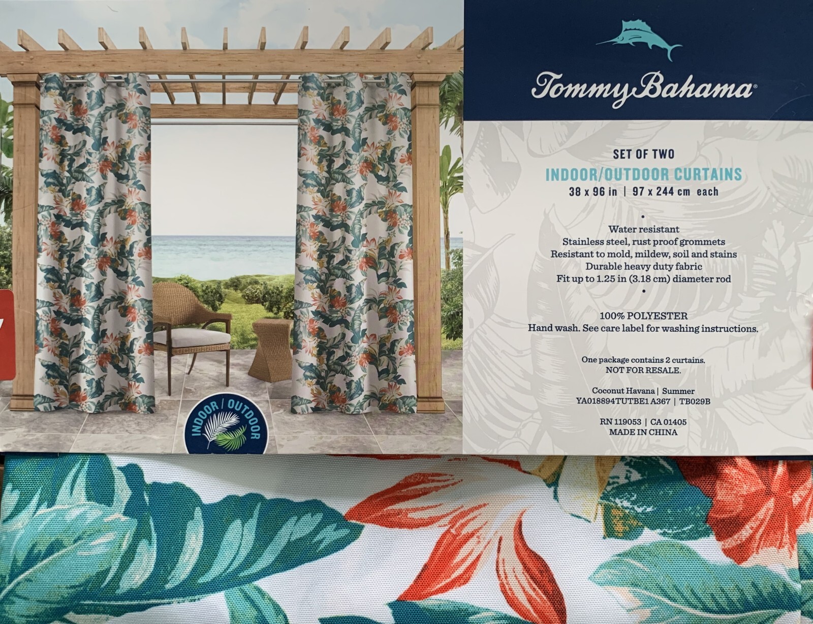 Tommy Bahama Tropical Hibiscus Palm Grommet Indoor Outdoor Curtain Panels Set