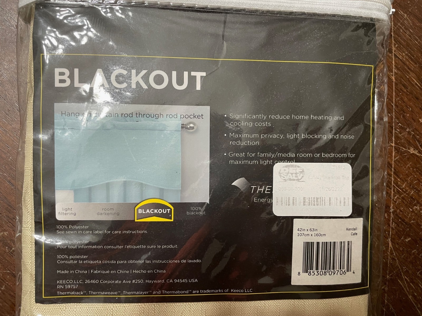 Eclipse Kendall 1 Rod Pocket Panel Blackout Curtain 42” x 63” Cafe