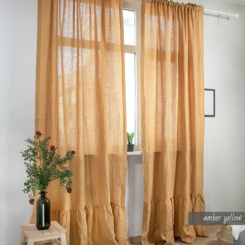 RUFFLED Linen Curtains with rod pocket 17 COLOR 100% Natural European Linen Farm