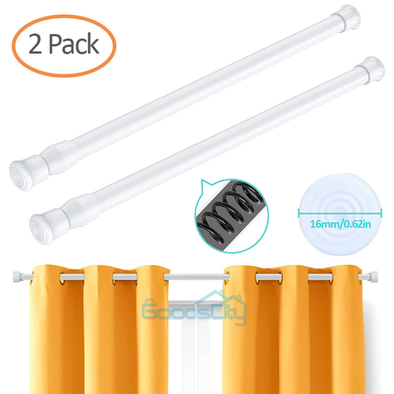 Adjustable Spring Tension Curtain Rod 2-Pack, Heavy-Duty Steel Tube 23-44 in