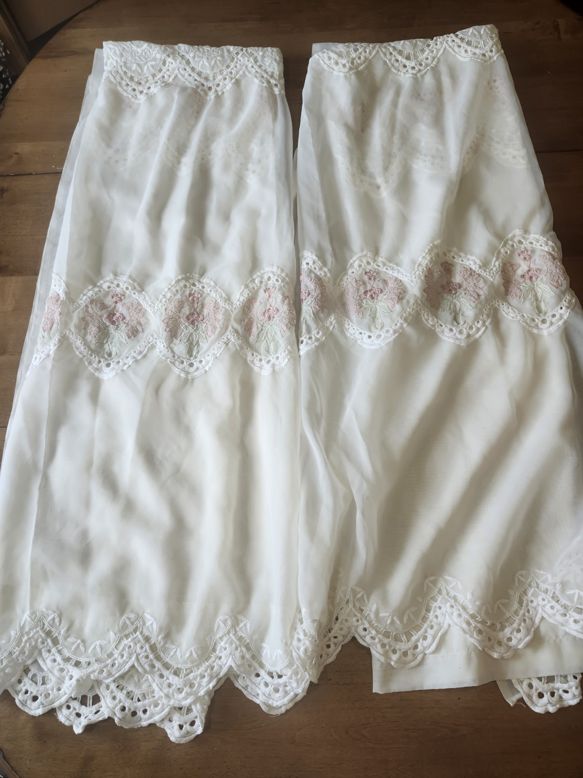 Set Sheer Polyester Machine Embroidered Curtains Flower Pattern Pink Pretty!…
