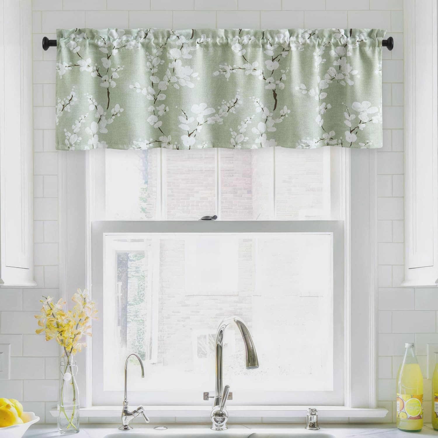 FMFUNCTEX Green Kitchen Valance Curtain for Windows Bathroom Living Room Bedroom