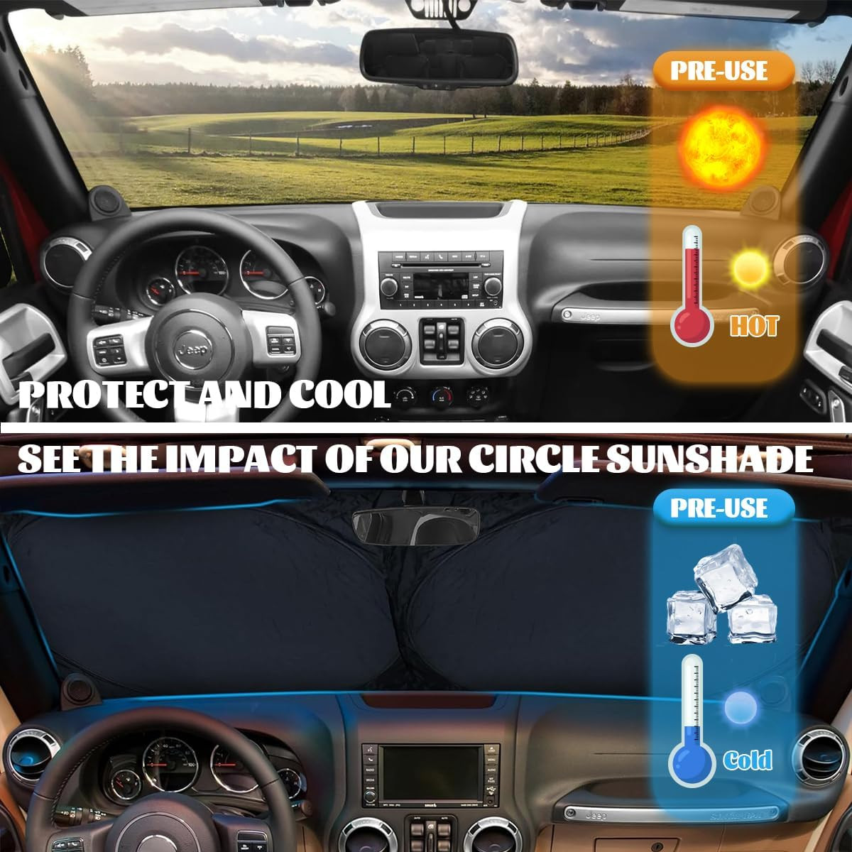 American Flag Windshield Sunshades, UV Protection, Blocks Sunlight, Fits Most Se