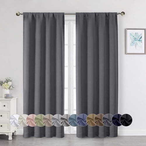 Blackout Curtains for Bedroom Living Room 72 40″W x 72″L (Pack of 2) Grey
