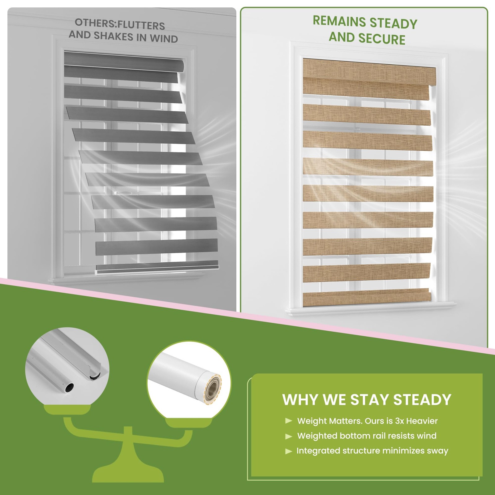Cordless Zebra Blinds for Windows – Customizable Light Filtering & Blackout Z…