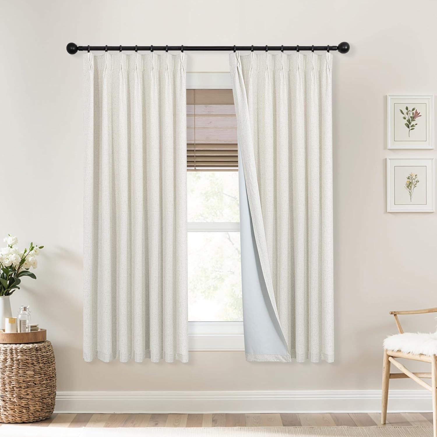 Natural Short Blackout Curtains for Kitchen 42X45 Inch Length