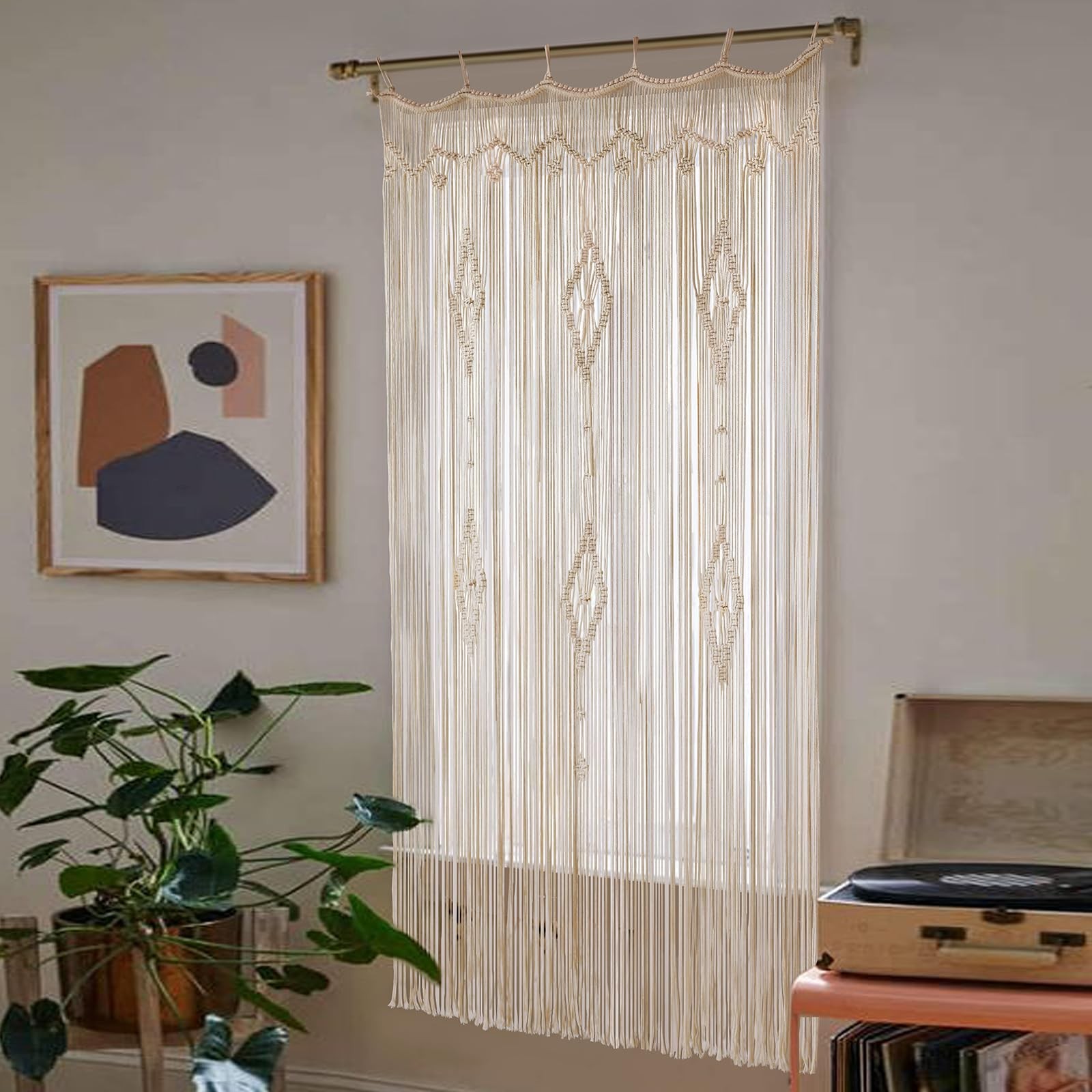 Macrame Curtain Long Cotton Window Panel Boho Curtains for Bedroom Wedding Ba…