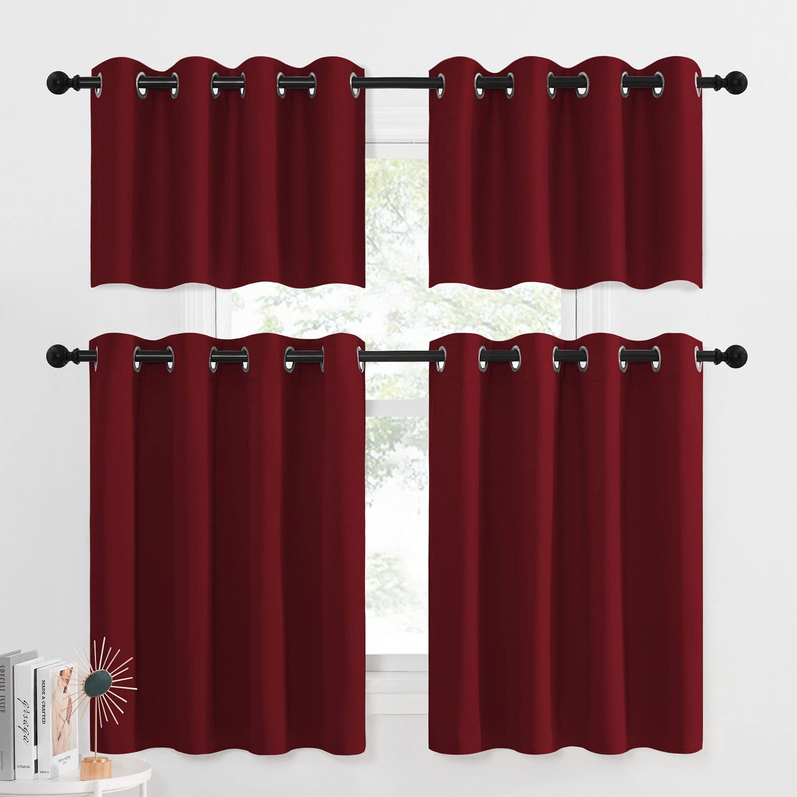 NICETOWN Red Blackout Curtains for Small Window-Thermal Insulated Eyelet Plain