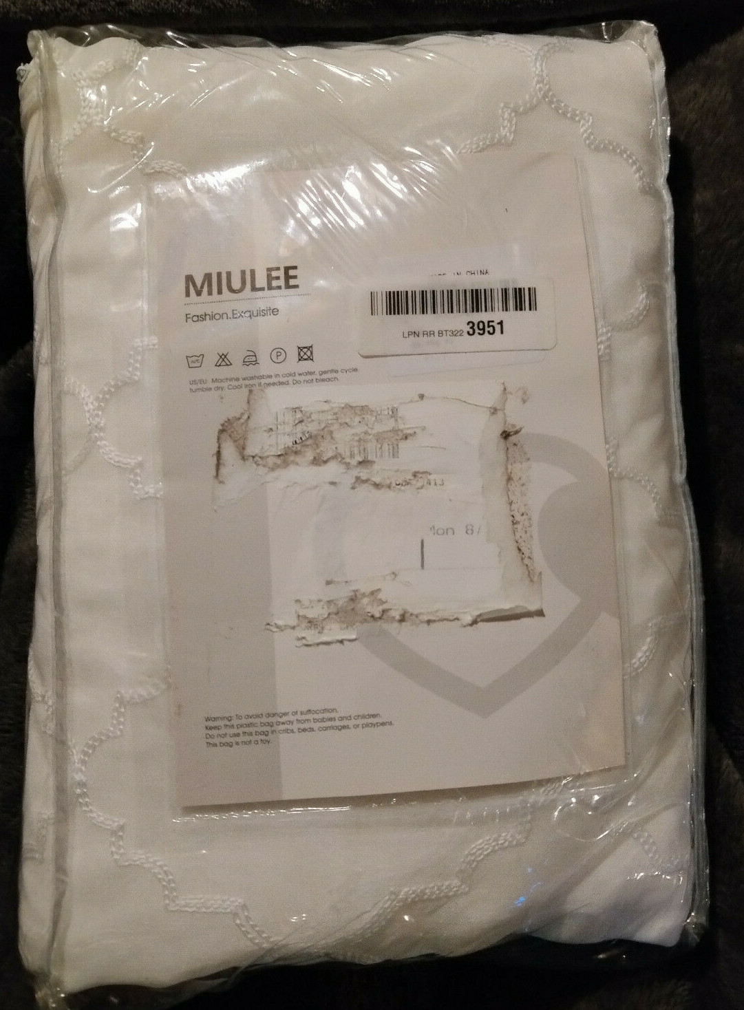 MIULEE White Semi Sheer Curtains with Embroidered Moroccan Tile Print NEW