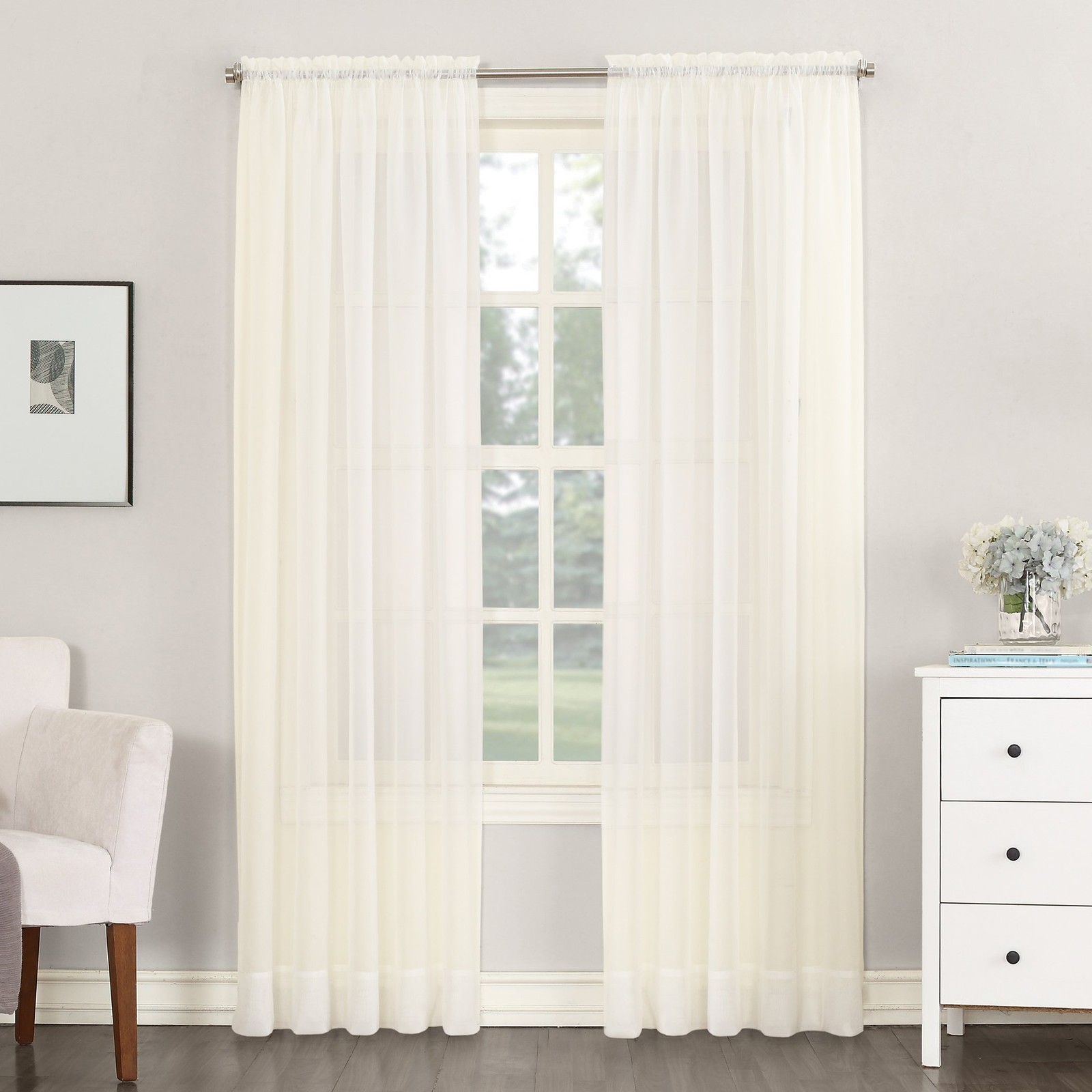 Eggshell Sheer Voile Curtain Panel 54 x 59 Light Filtering Privacy Machine Wa…