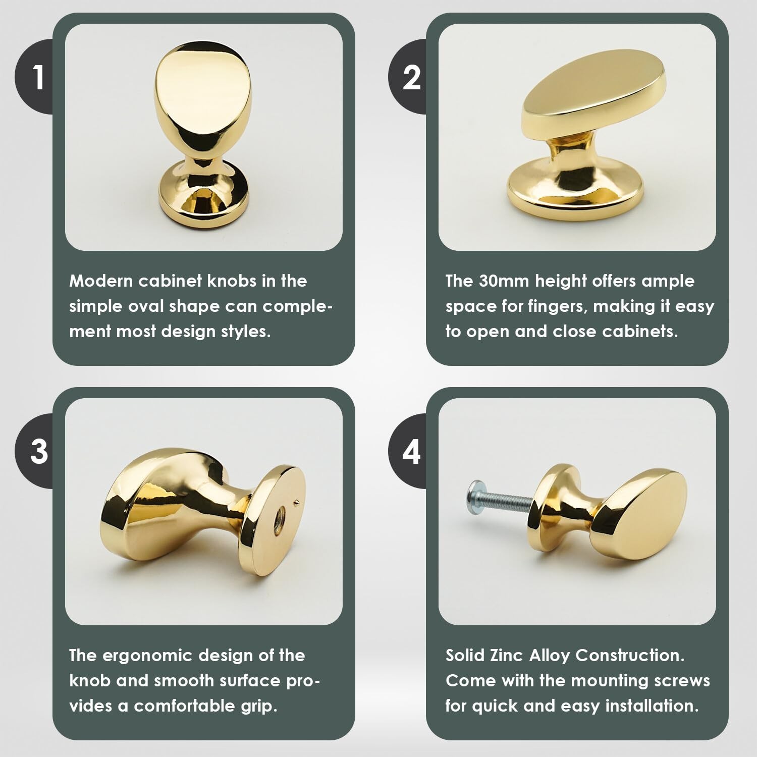 4 Pack Cabinet Knobs Polished Gold Solid Zinc Alloy Polished Brass Pulls for …