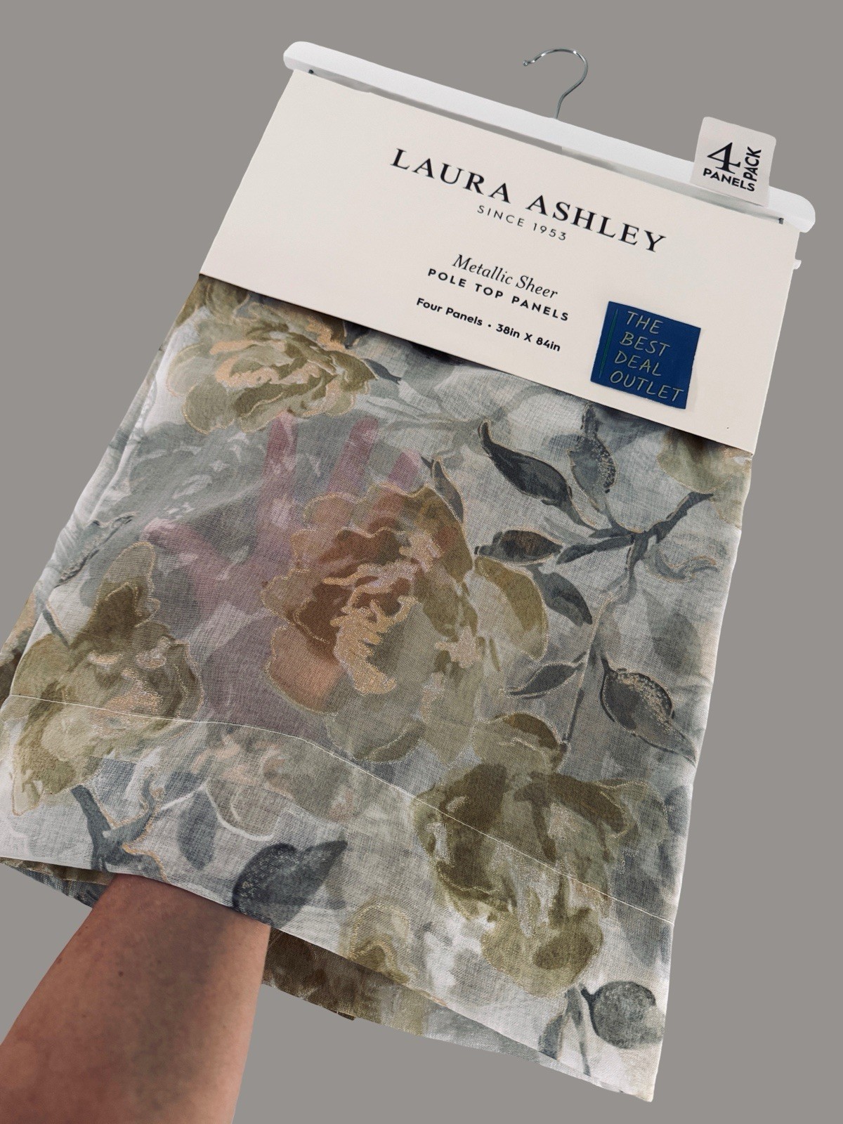 Laura Ashley Window Curtains 4 FOUR Panels 38 x 84 Gray Mustard Metallic Sheer