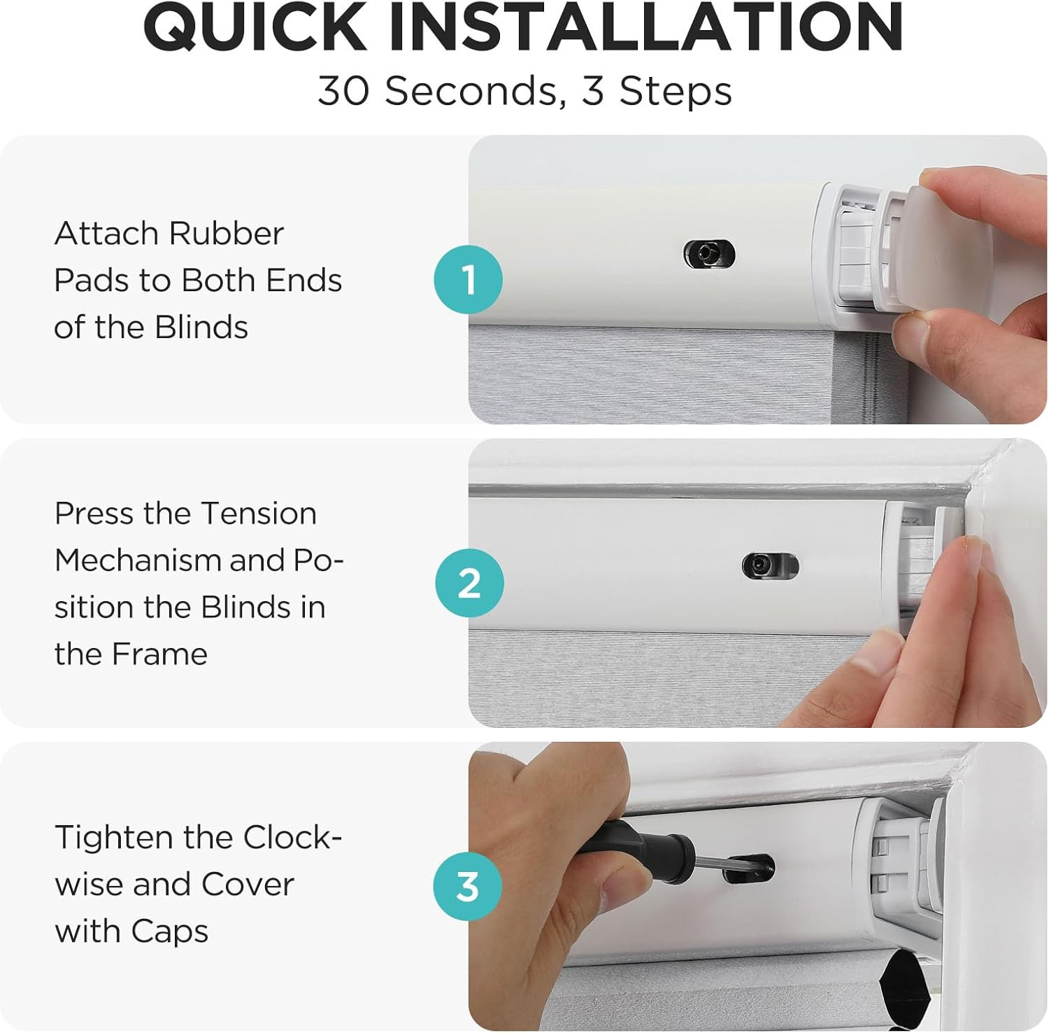 No Tools No Drill Window Blinds for Indoor Windows, Blackout Shades Cellula