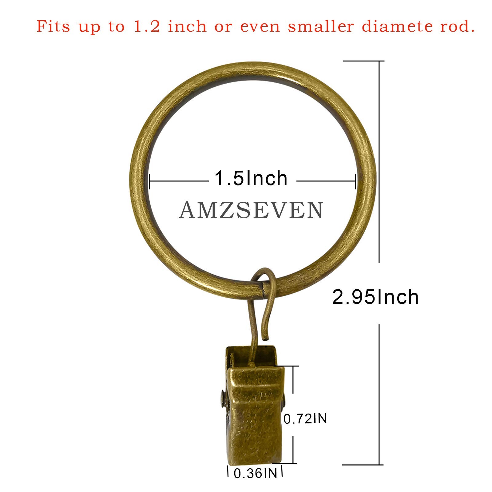 Curtain Rings with Clips 40 Pack Bronze Metal Drapery Rod Hooks 1.5in