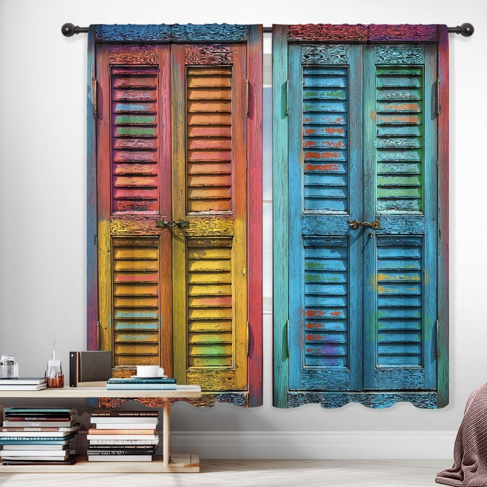 Rustic Barn Door Curtains Colorful Vintage Farmhouse Retro Wooden Wood Blinds Pl
