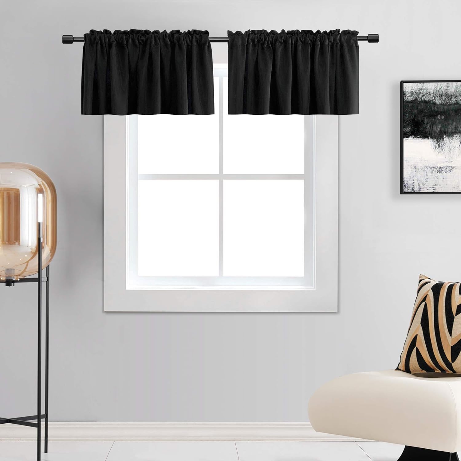12 Inches Long Black Valances for Windows – 2 Panels Blackout Window Valances…