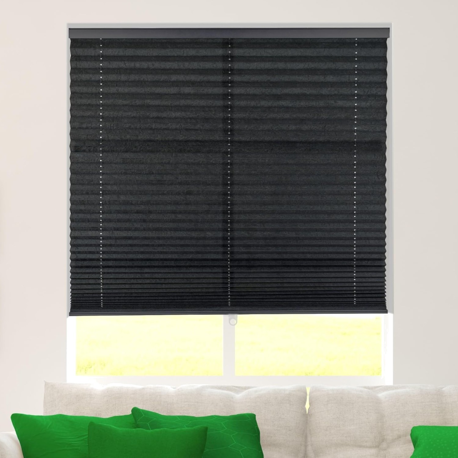 Window Shade 24×72 Cordless Pleated Fabric Light Filtering Black Polyester