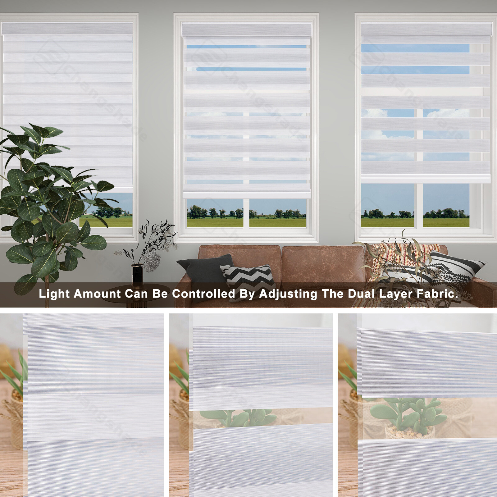 CUSTOM SIZE Cordless Window Shade Zebra Blind Light Filtering Dual Roller Blinds