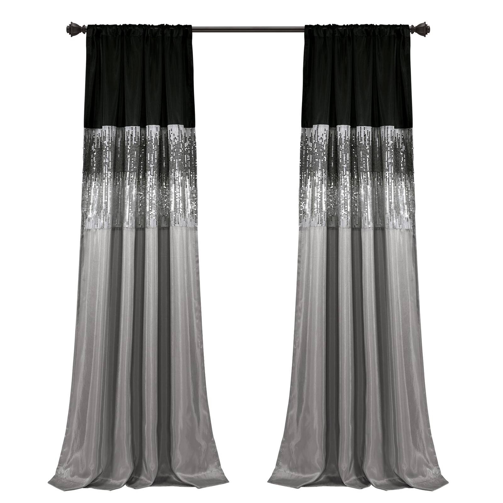 Night Sky Window Curtain Panel, Single 42″W x 84″L Black & Gray – Sequin Back…