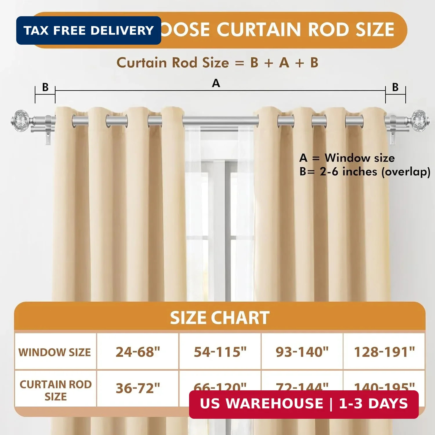 1 Inch Double Curtain Rods 72 to 144 Inches (6 to 12 ft), USFOOK Silver Drapery
