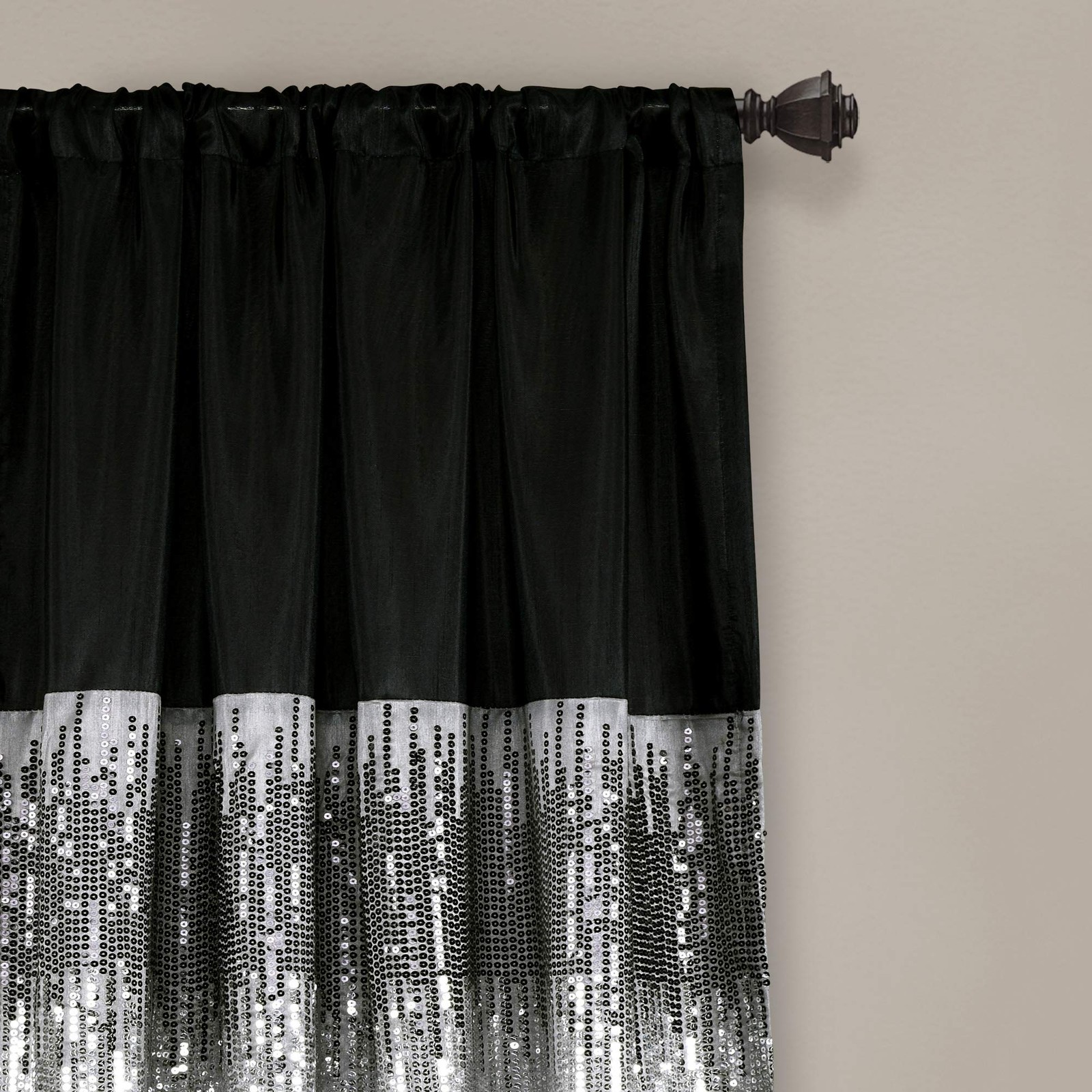Night Sky Window Curtain Panel, Single 42″W x 84″L Black & Gray – Sequin Back…