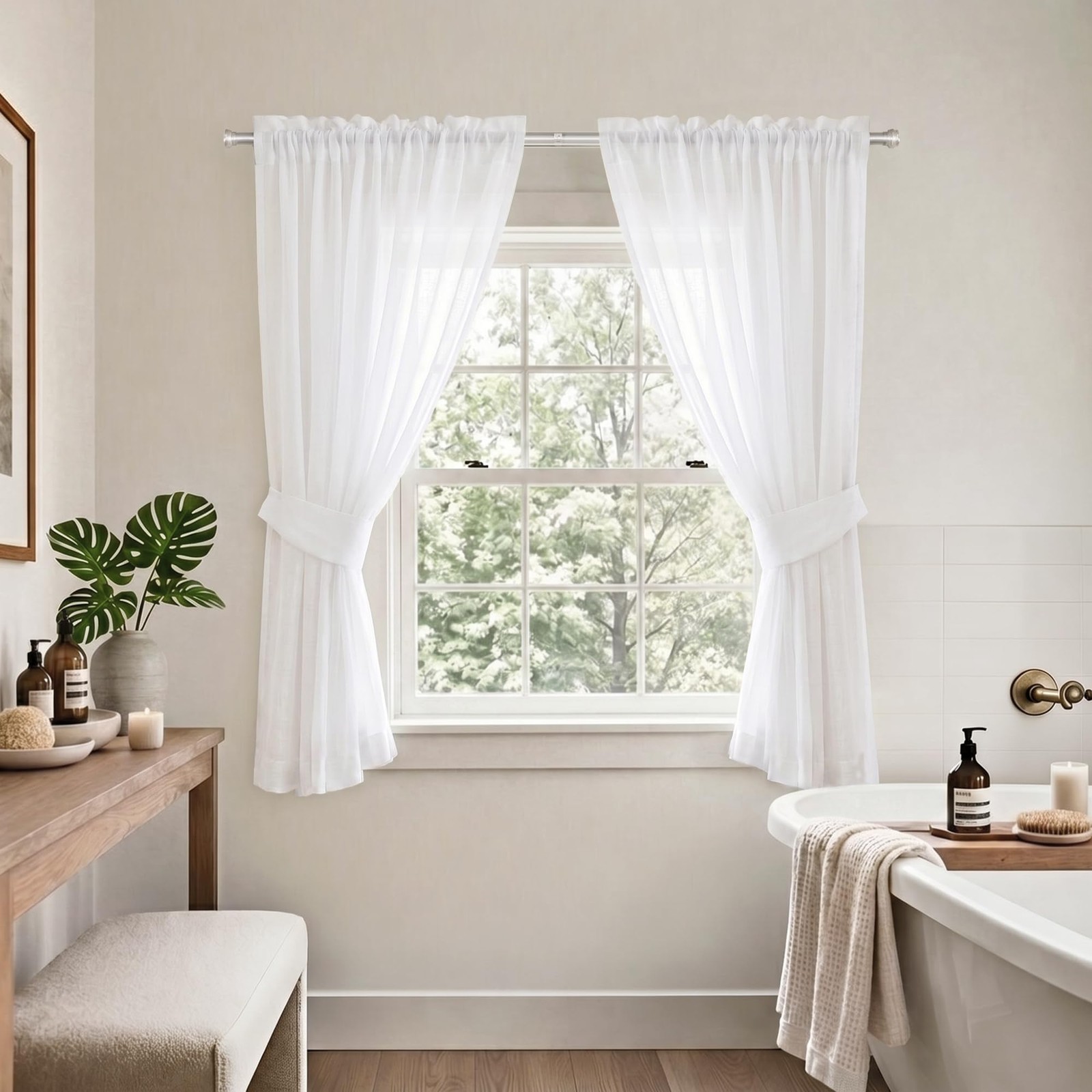 Solid White Curtains 54 Inch Length for Bedroom Rod Pocket Set of 2 Panels Fl…