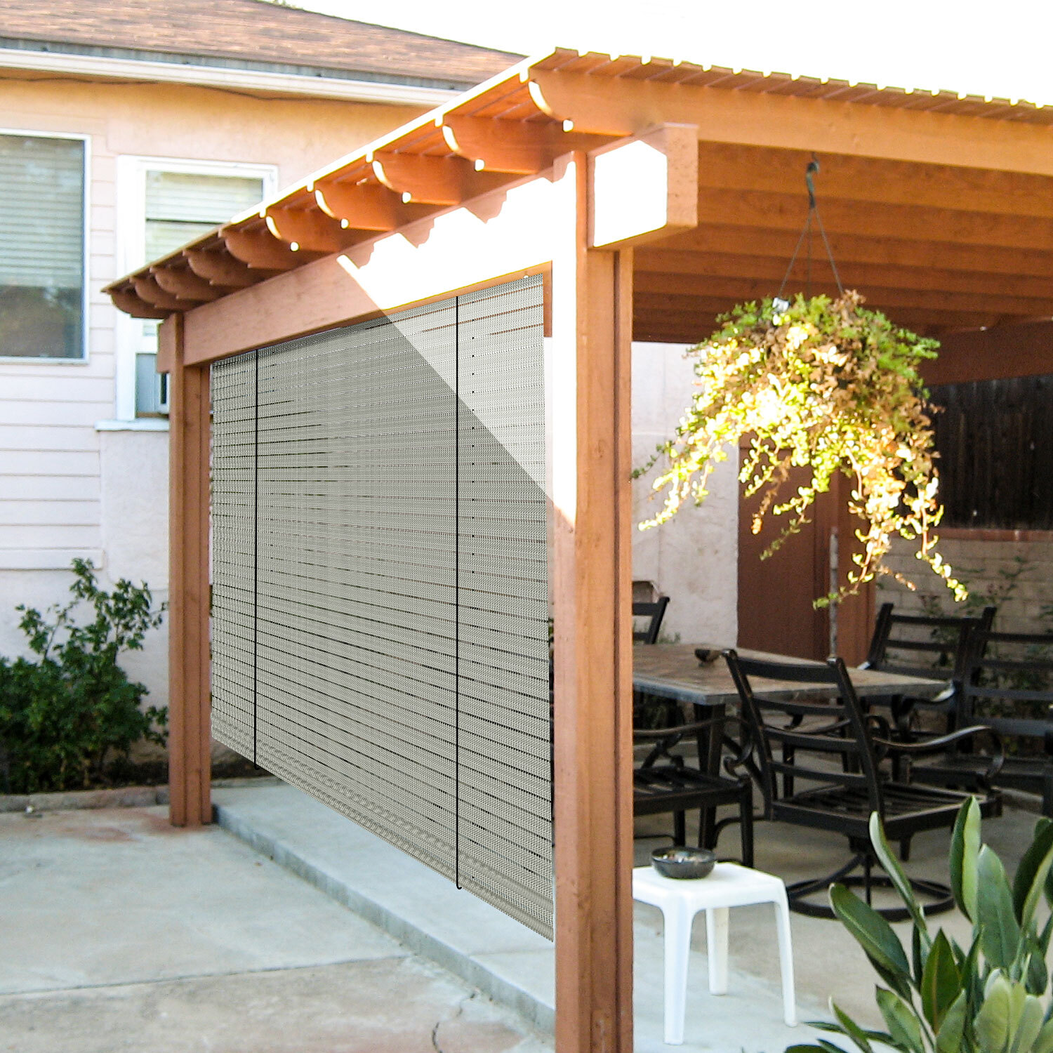 Gray Roller Shade Roll up Shades Outdoor Patio Porch Pergola Balcony Backyard