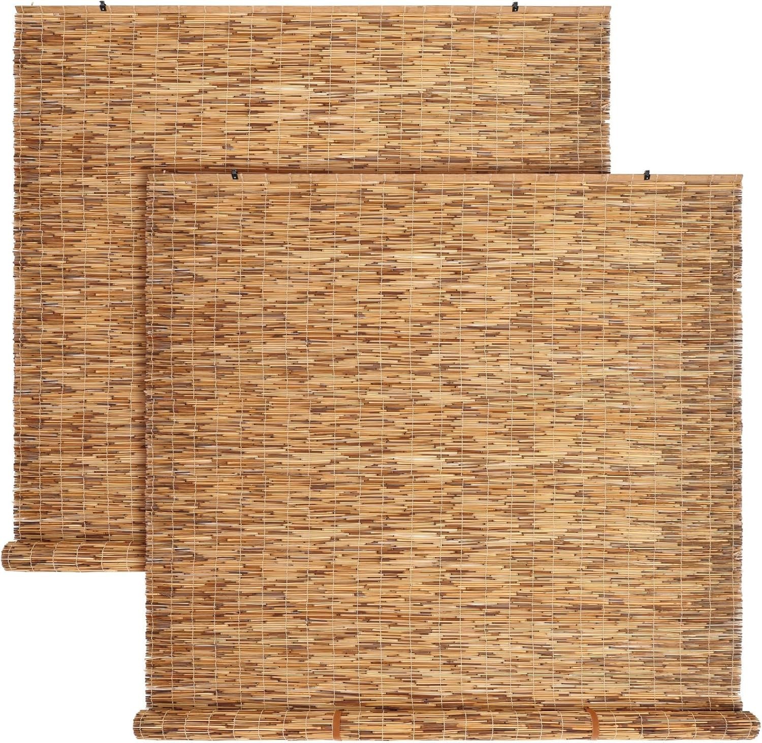 2 Pcs Bamboo Shades Outdoor Reed Roll up Blinds 84″ W X 72″ H Blackout Sunshade