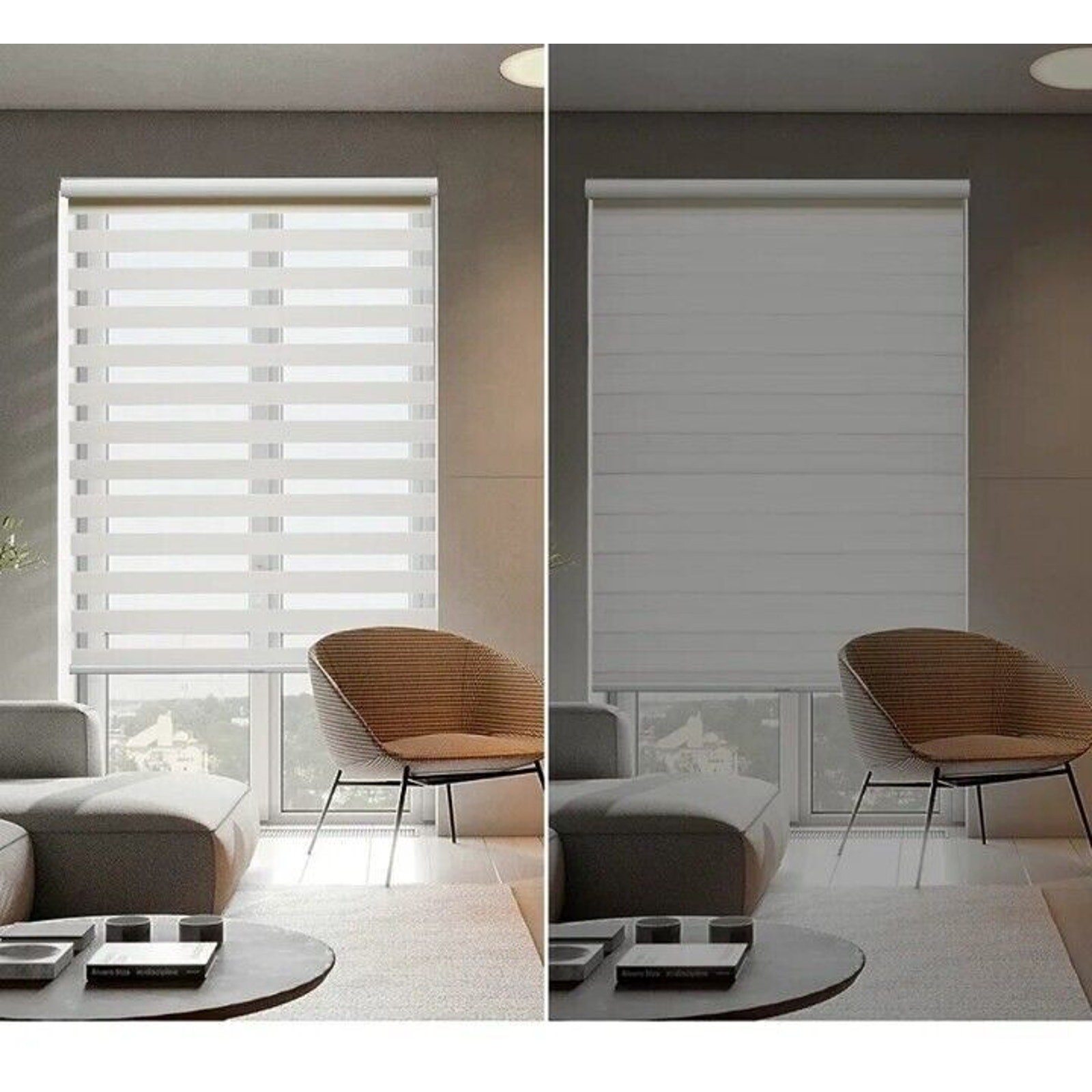 Tonature Zebra Blind 34×72 Cream Dual Fabric Room Darkening Home Decor Bedroom