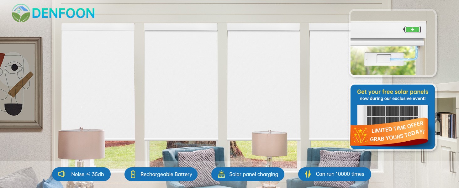 Motorized Blinds with Remote,Thermal Electric Blinds【Solar Panel】,Customizable