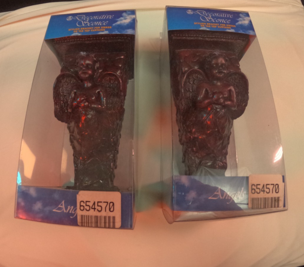 2PC DECORATIVE SCONCE ANGELS/CHERUBS BRACKET SET FOR SWAGS/TAB TOP CURTAINS-9.5”
