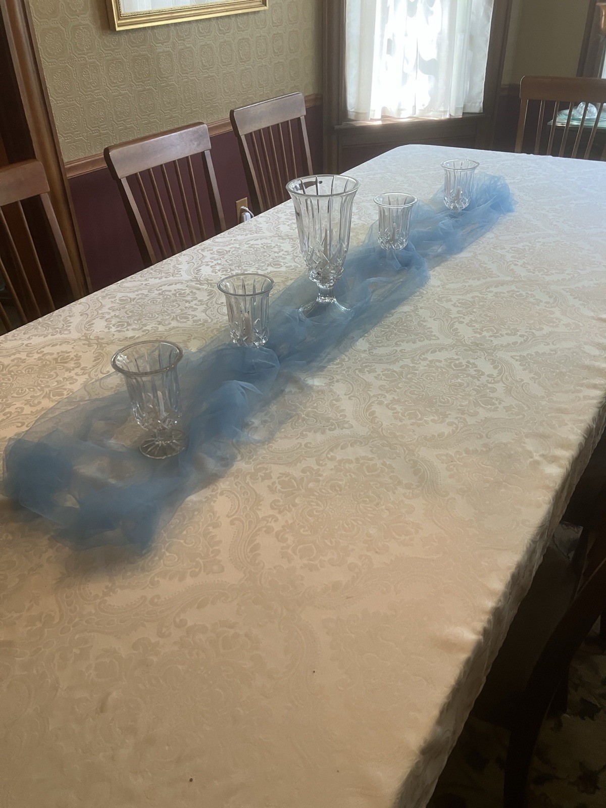 29 Panels Blue Tulle for Windows Or Table Runners 48”x90”ea w/1” casing at top