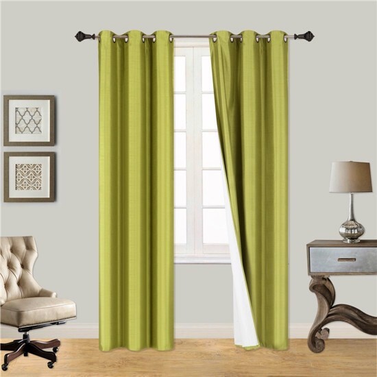 2PC LIME GREEN ADAM Foam Lined Heavy Thick Blackout Grommet Window Curtain Panel