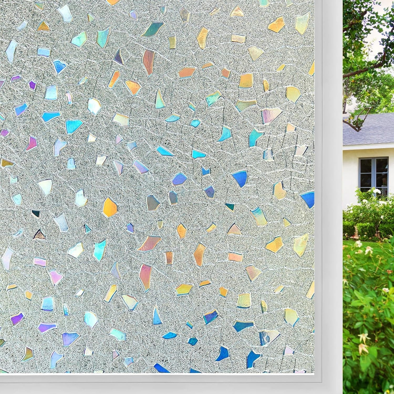 Coavas Stained Glass Window Privacy Film 3D Rainbow 23.6 x 78.7 inch, Pure
