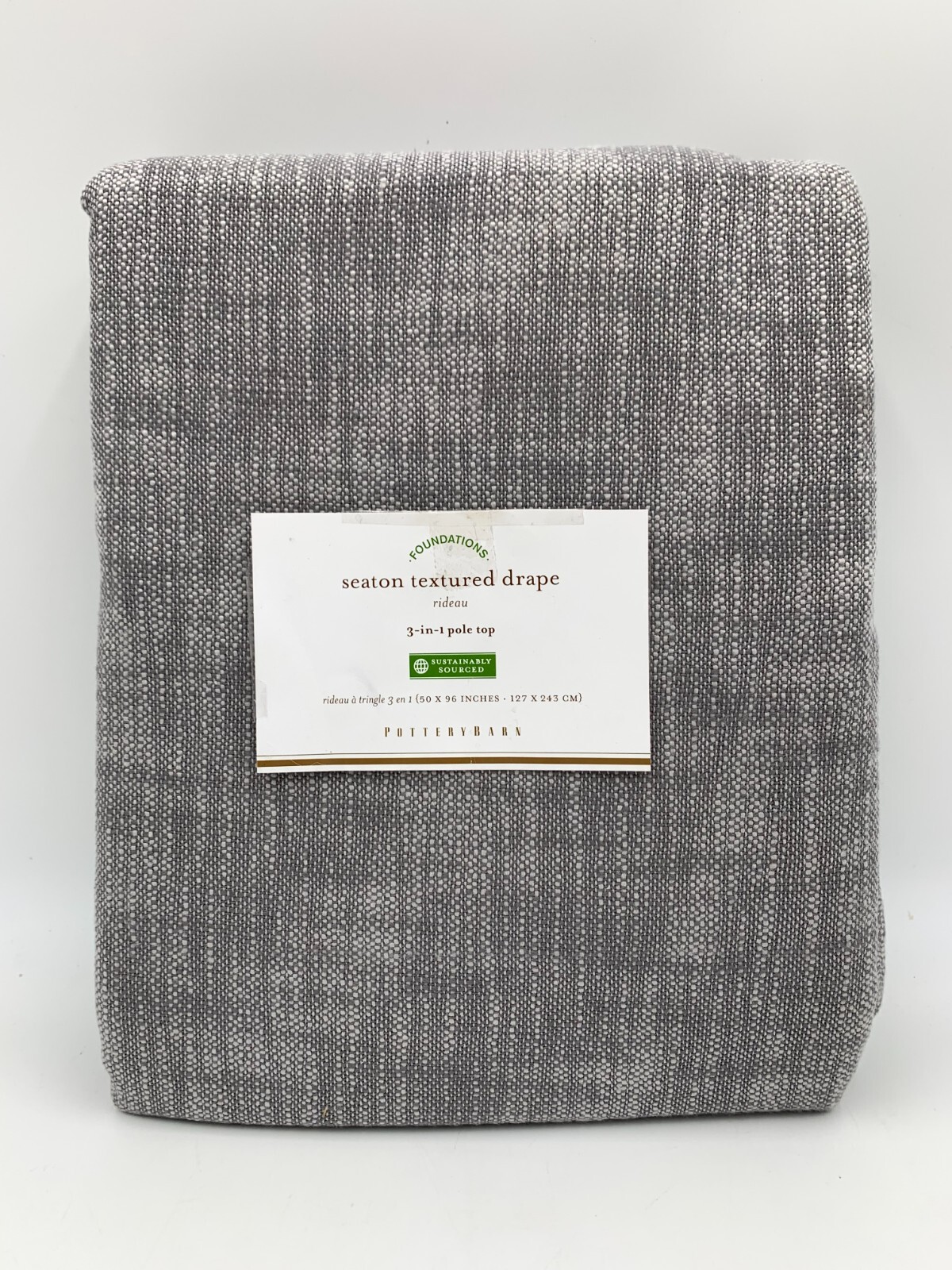 Pottery Barn Seaton Textured Cotton Lined Curtain Drape 50x 96″ Flagstone #A1053