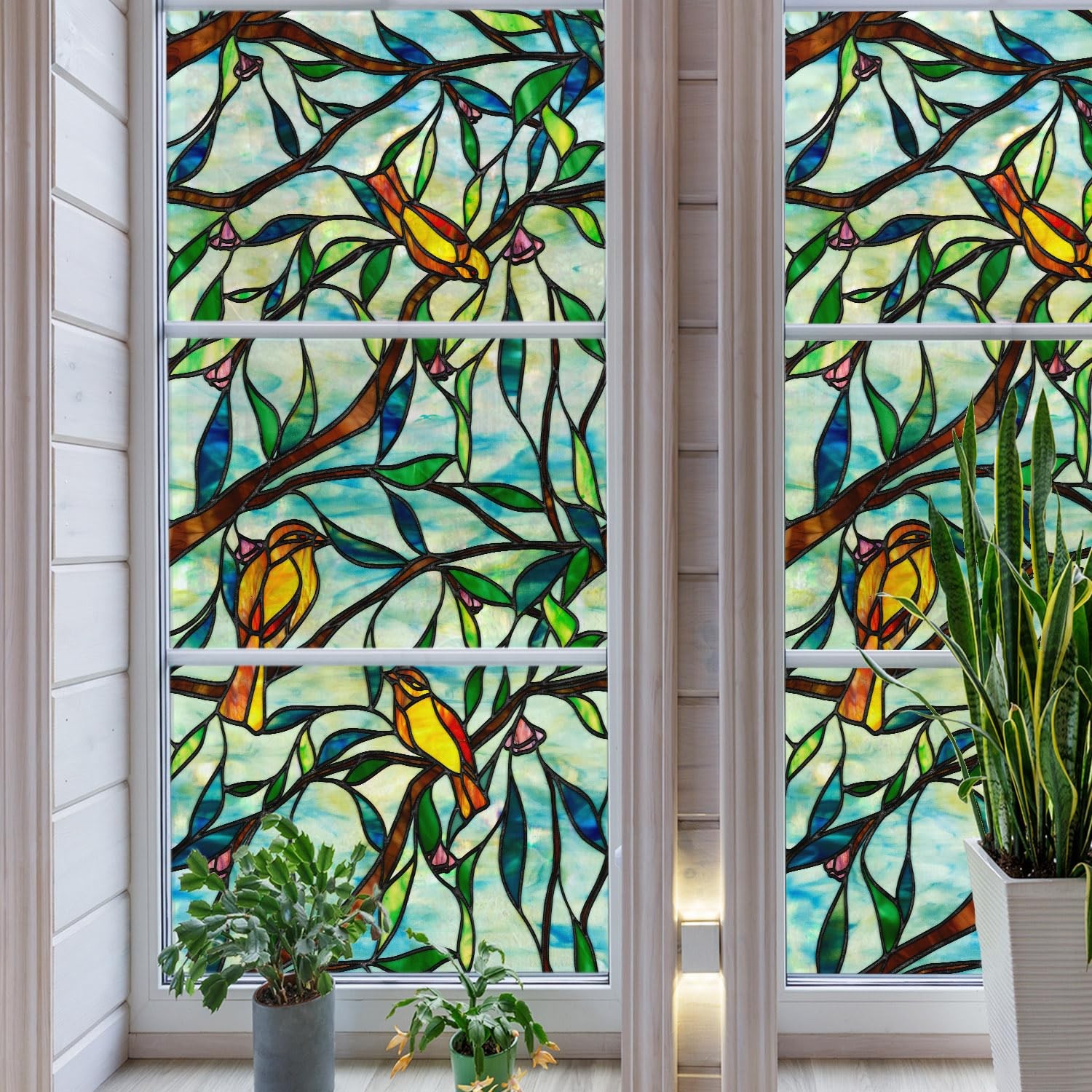 Original Hand-Drawn Stained Glass Window Film, Translucent Double-Sided Stati…
