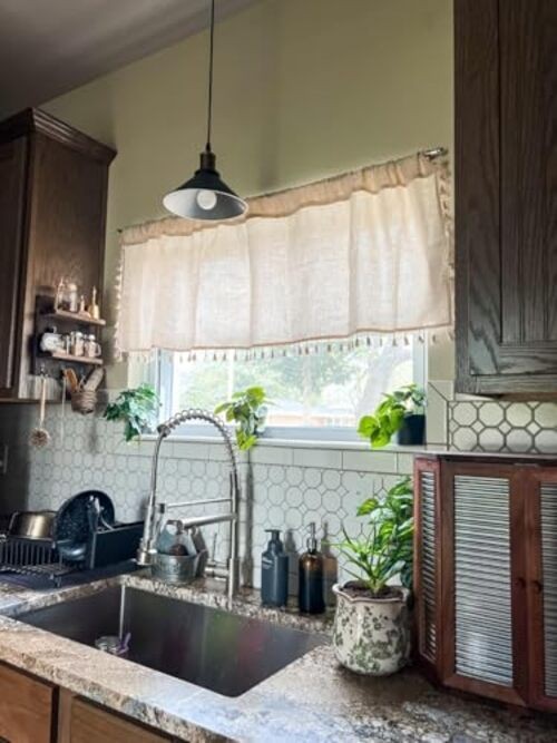 Boho Linen Valances for Windows,Kitchen Valances with 59Wx17.7L Beige