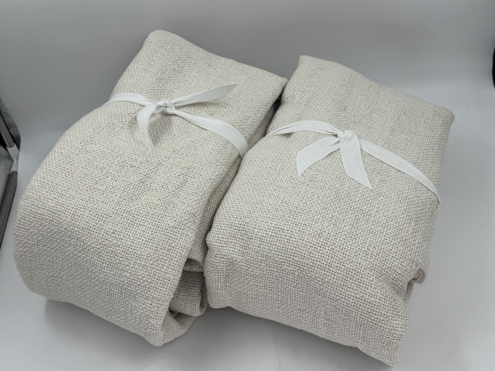 New Set/2 Pottery Barn Faye Textured Cotton Lined Curtain 50×96 Ivory